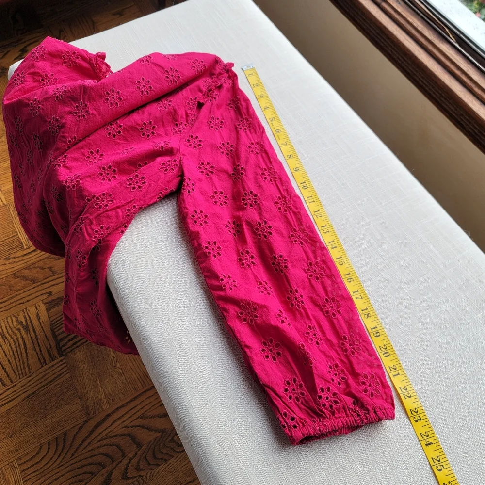 New! J.Crew sz Large L Ruffleneck Eyelet-Yoke Top in Berry Red NWT